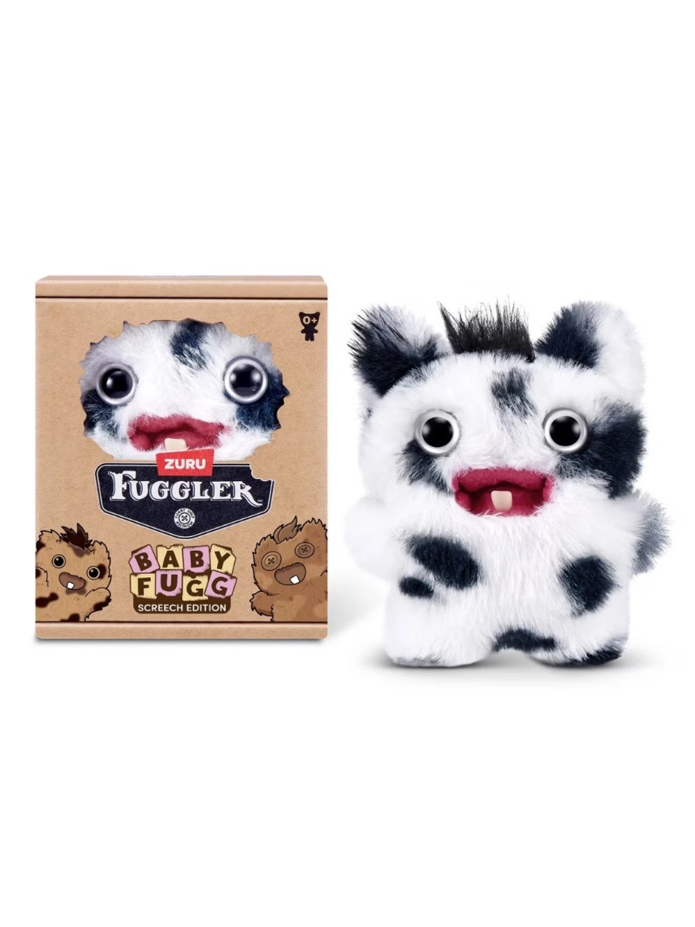New Fuggler Baby Fugg Screech Edition 3.5" Black White Cow Mohawk Plush Toy
